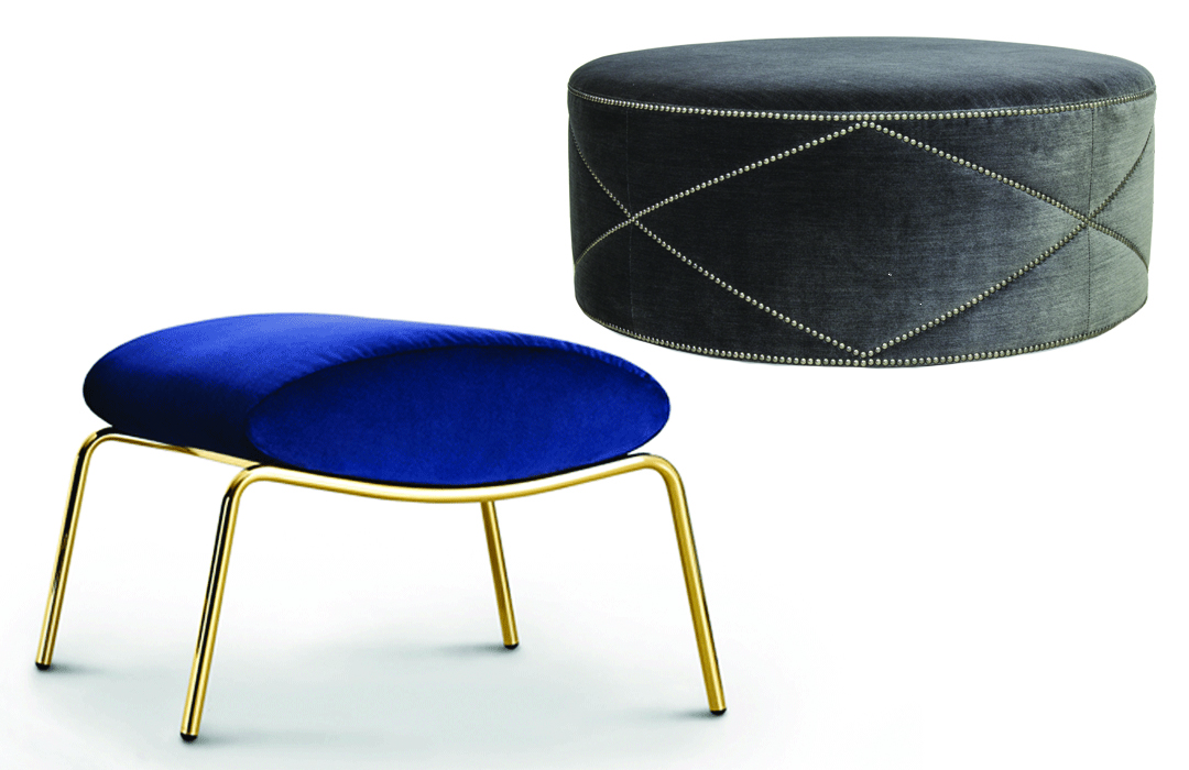 Pouf by The Future Perfect and ottoman by Elte