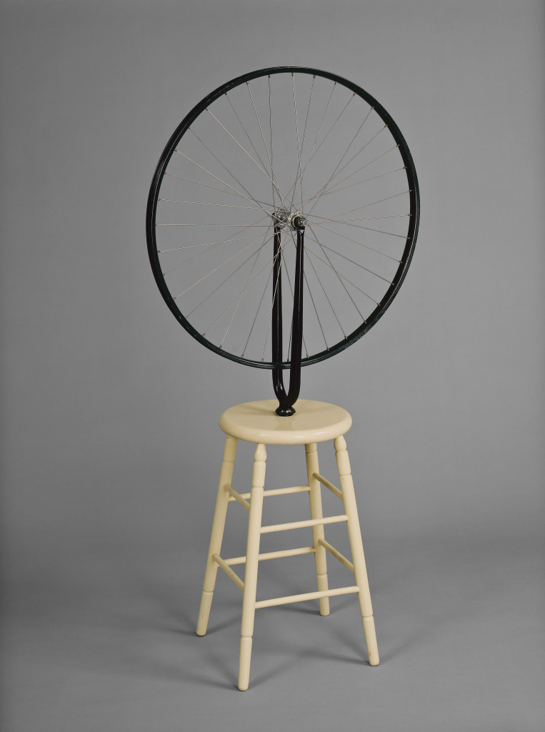 Marcel Duchamp, Bicycle Wheel, 1913, 6th version 1964, bicycle fork with wheel mounted on painted wooden stool, National Gallery of Canada, Ottawa, Purchased 1971, © Estate of Marcel Duchamp / SODRAC (2015)