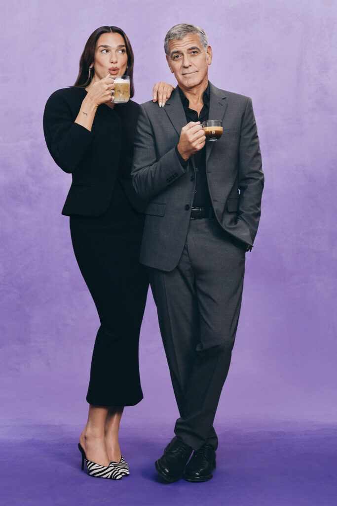 Dua Lipa and George Clooney for Nespresso. Photo courtesy of Nespresso,